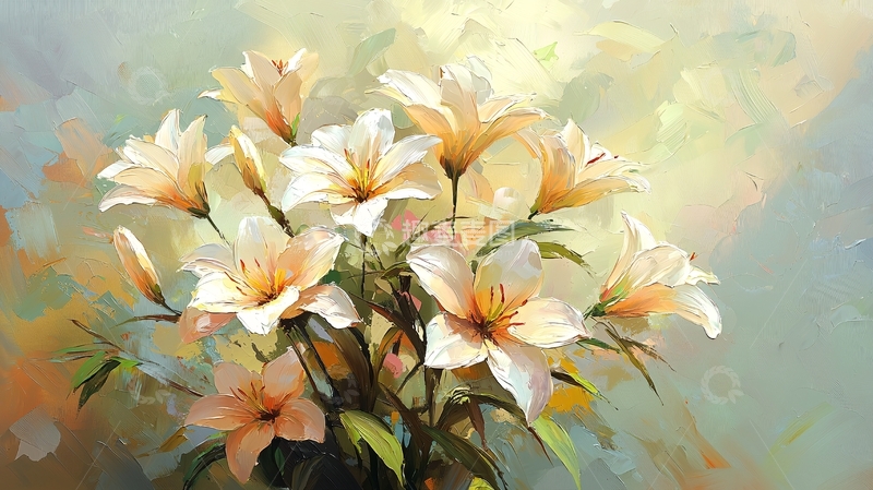高清大图下载【趣麦麦图】精美淡雅白百合油画