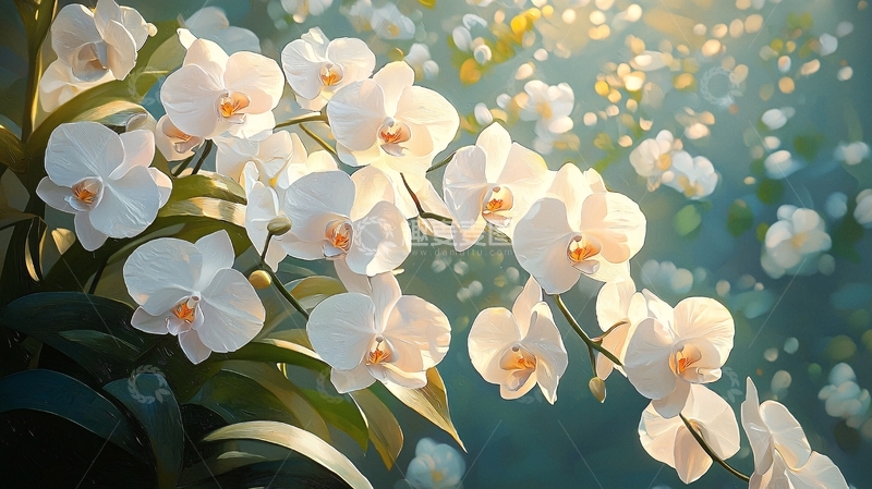 高清大图下载【趣麦麦图】阳光下盛开的白色蝴蝶兰