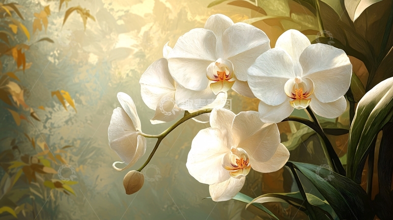 高清大图下载【趣麦麦图】阳光下盛开的白色兰花