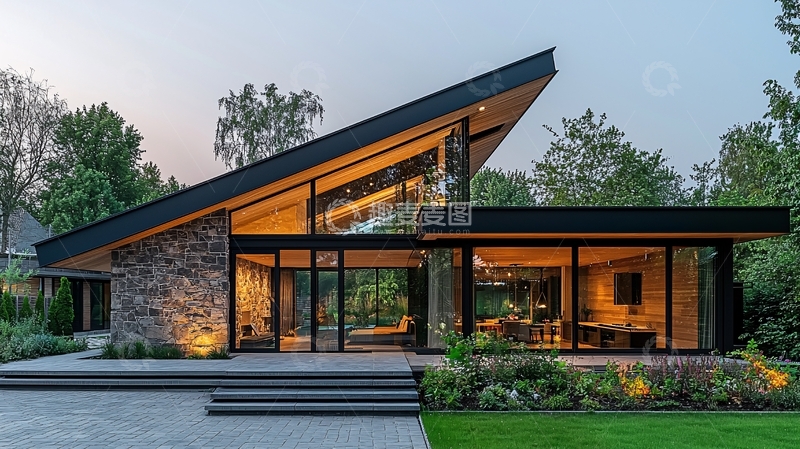 高清大图下载【趣麦麦图】现代简约斜屋顶别墅