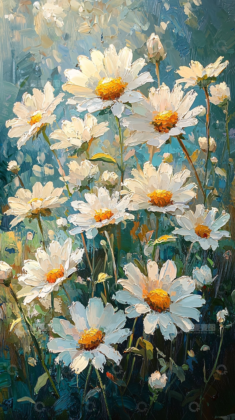 高清大图下载【趣麦麦图】盛开的白色雏菊花田