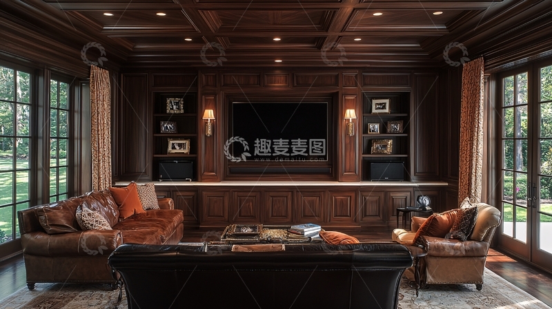 豪华深色木质家庭影院