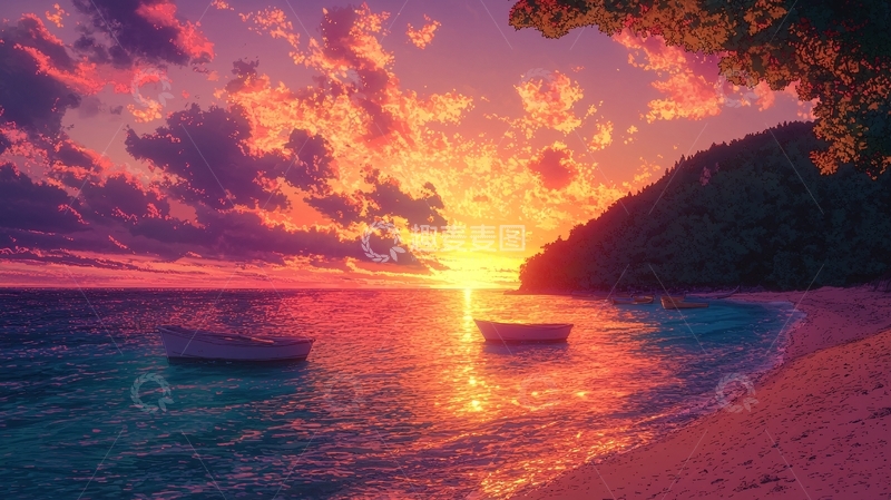 高清大图下载【趣麦麦图】海边日落