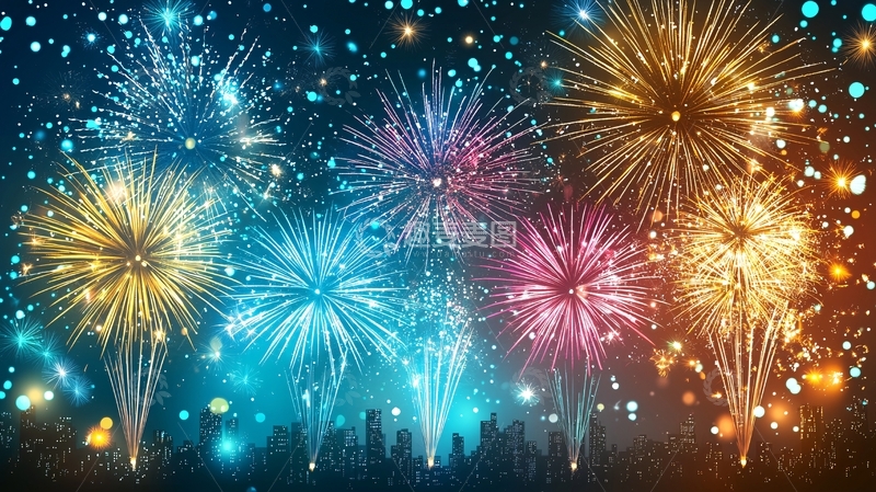 高清大图下载【趣麦麦图】绚丽多彩的烟花夜景