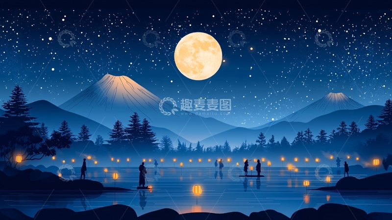 高清大图下载【趣麦麦图】富士山夜景