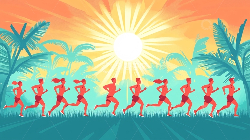 高清大图下载【趣麦麦图】热带海滩晨跑人群