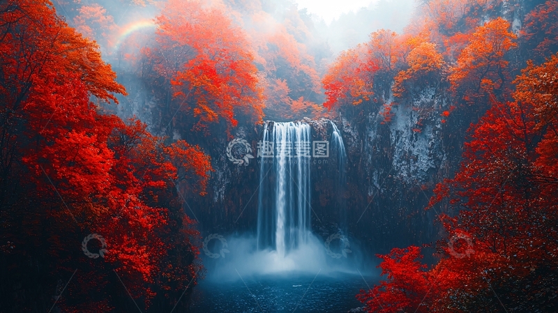 高清大图下载【趣麦麦图】秋日瀑布