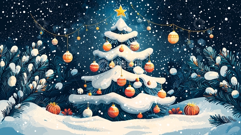 高清大图下载【趣麦麦图】下雪的圣诞树