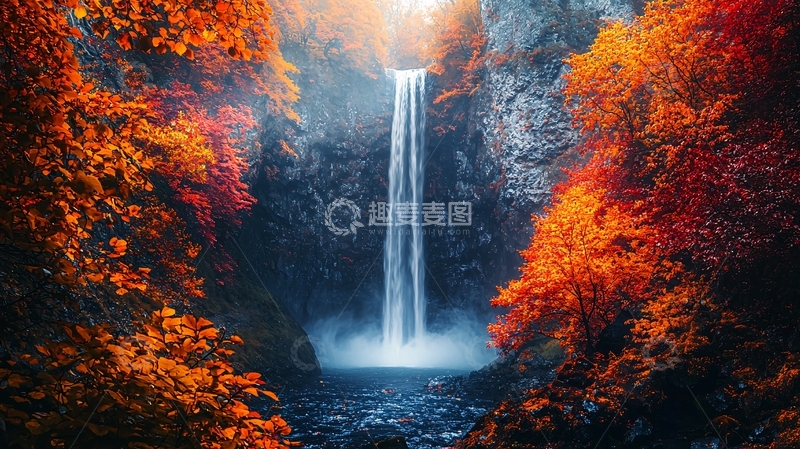 高清大图下载【趣麦麦图】秋日瀑布