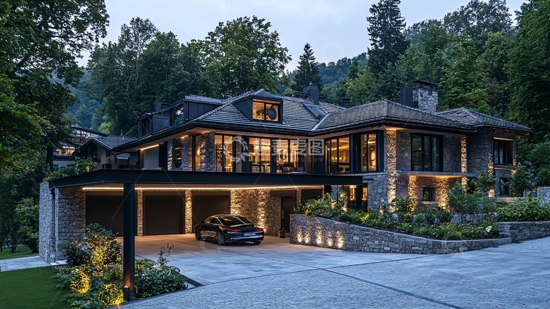 高清大图下载【趣麦麦图】山林别墅夜景