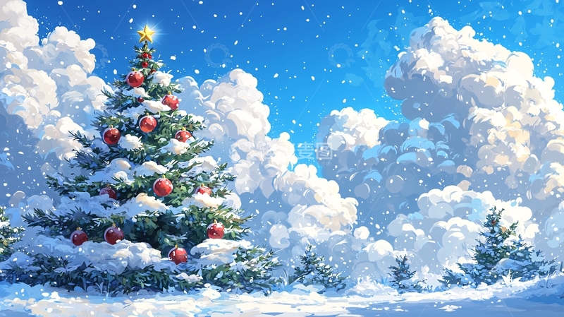 高清大图下载【趣麦麦图】雪中圣诞树