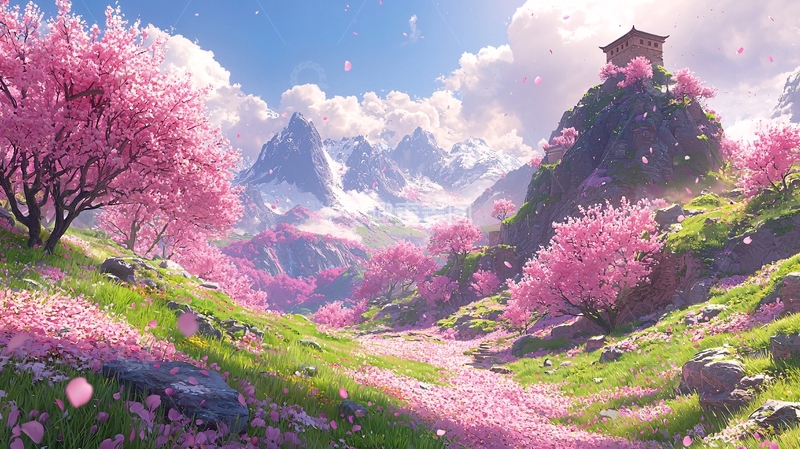 高清大图下载【趣麦麦图】春日山谷樱花盛开