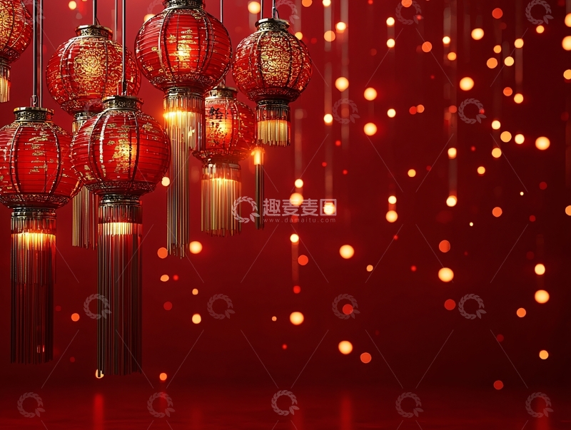 高清大图下载【趣麦麦图】中国新年灯笼和红色背景