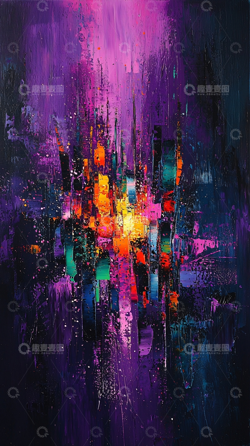 高清大图下载【趣麦麦图】紫色抽象油画