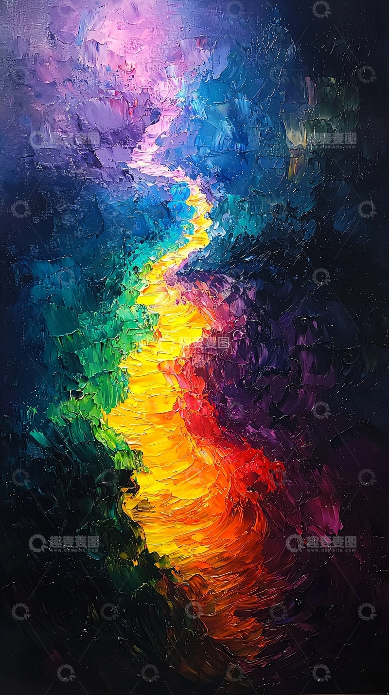 高清大图下载【趣麦麦图】抽象油画彩虹之路