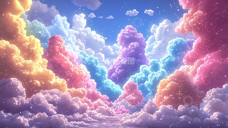 高清大图下载【趣麦麦图】梦幻彩虹棉花糖云朵天空