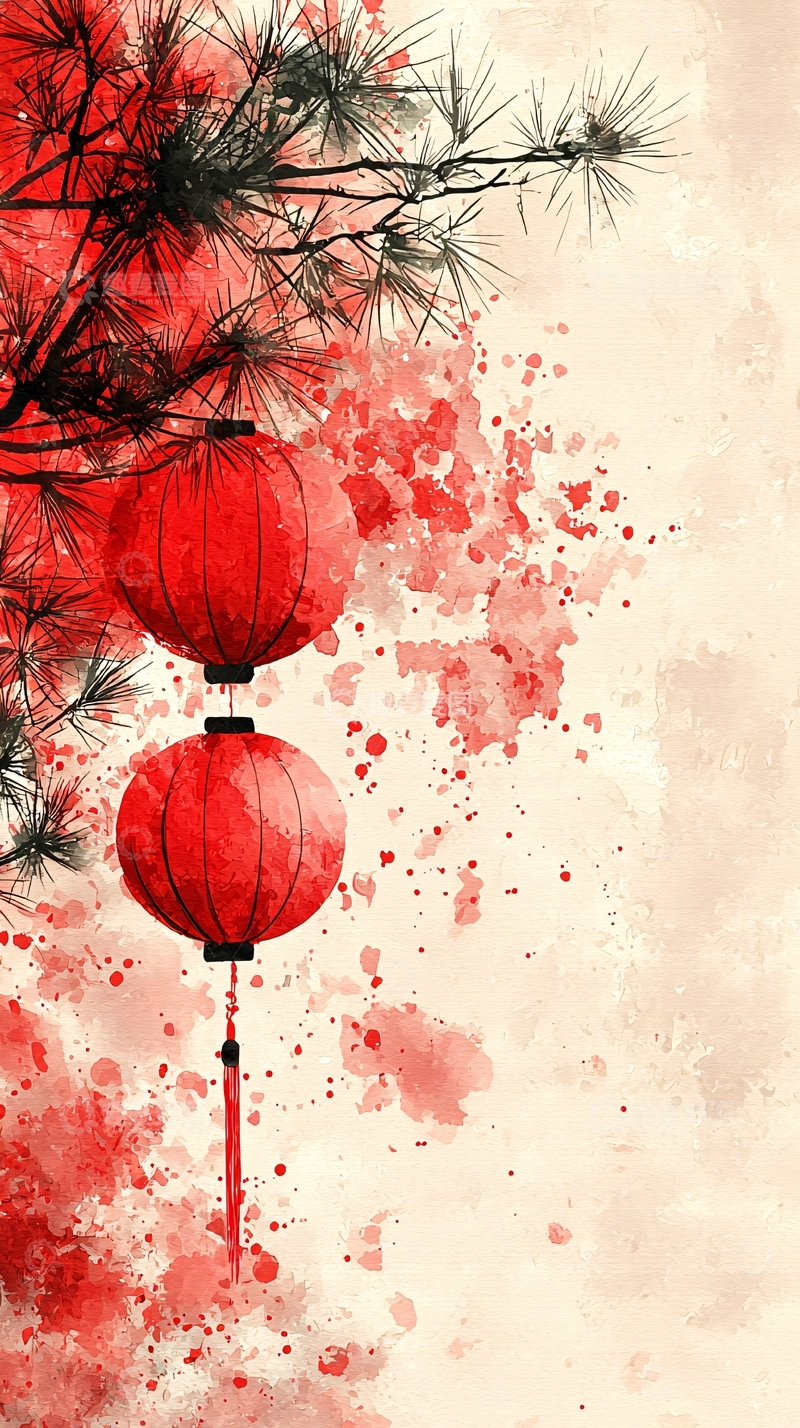 高清大图下载【趣麦麦图】水墨红灯笼