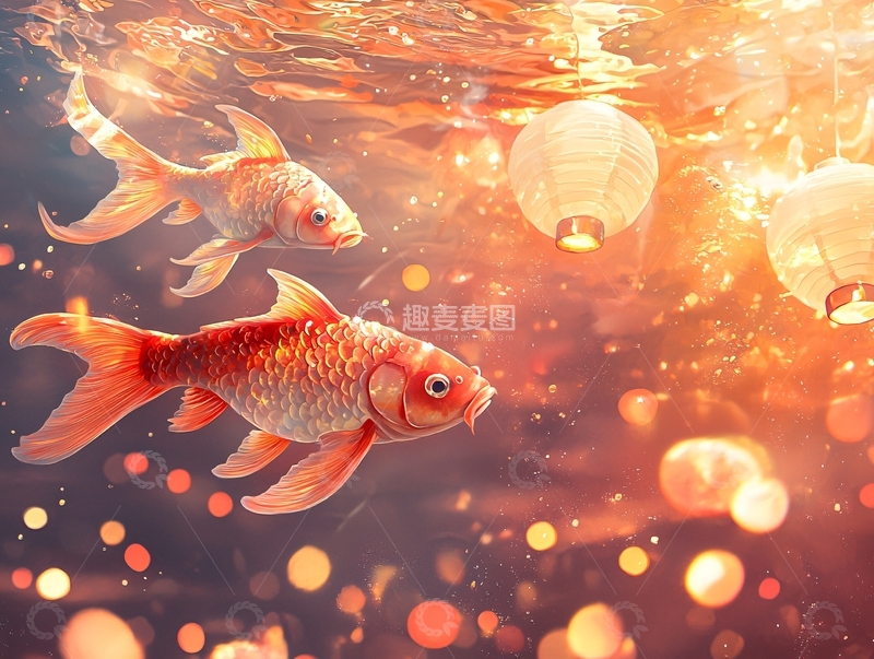 高清大图下载【趣麦麦图】水中金鱼灯笼
