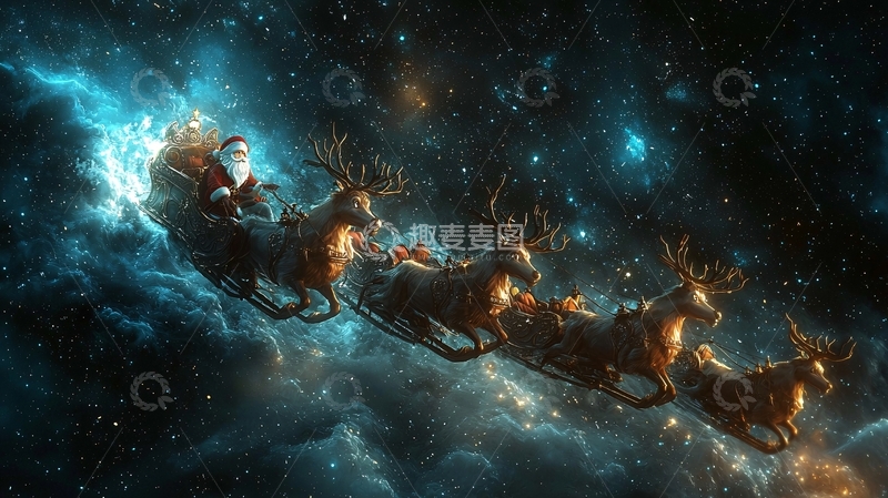 高清大图下载【趣麦麦图】圣诞老人宇宙飞船