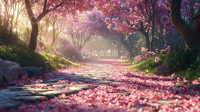高清大图下载【趣麦麦图】春日小路樱花树