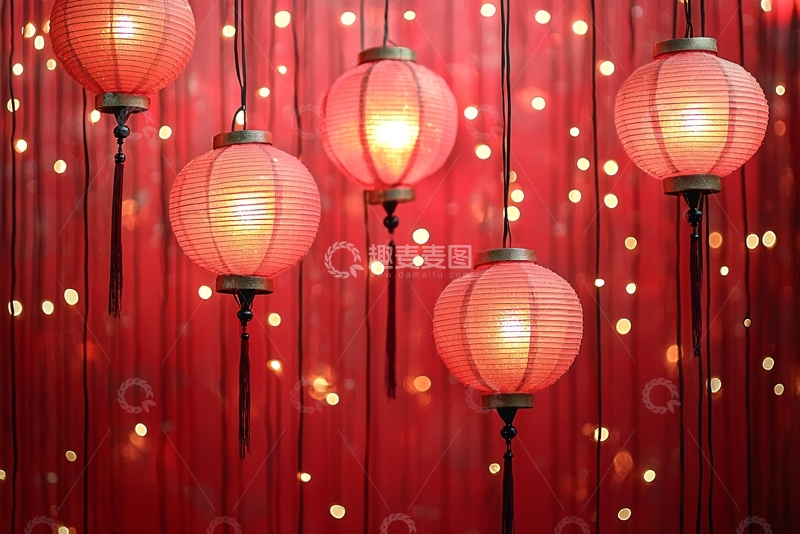 高清大图下载【趣麦麦图】红色灯笼与闪烁灯光背景