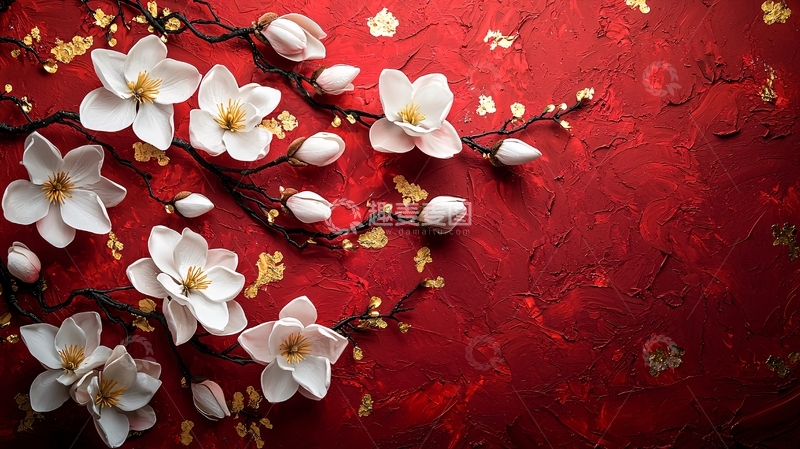 红底白花素材