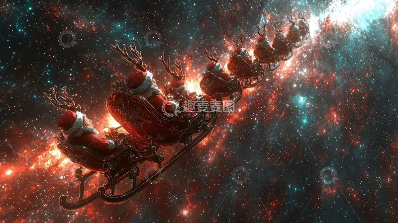 高清大图下载【趣麦麦图】宇宙圣诞老人雪橇