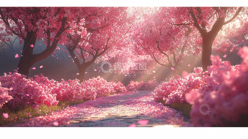 高清大图下载【趣麦麦图】粉红色的樱花树林小路