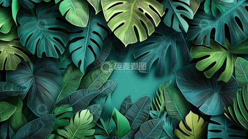 高清大图下载【趣麦麦图】热带雨林绿叶背景图