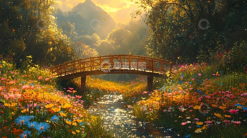 高清大图下载【趣麦麦图】梦幻森林小桥流水