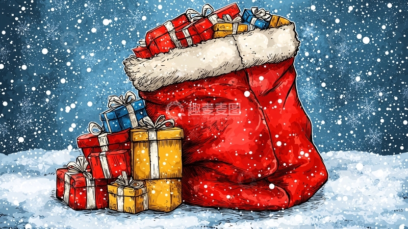 高清大图下载【趣麦麦图】圣诞老人礼物袋