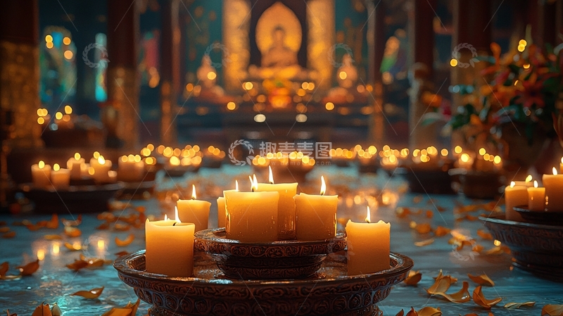 高清大图下载【趣麦麦图】佛堂烛光