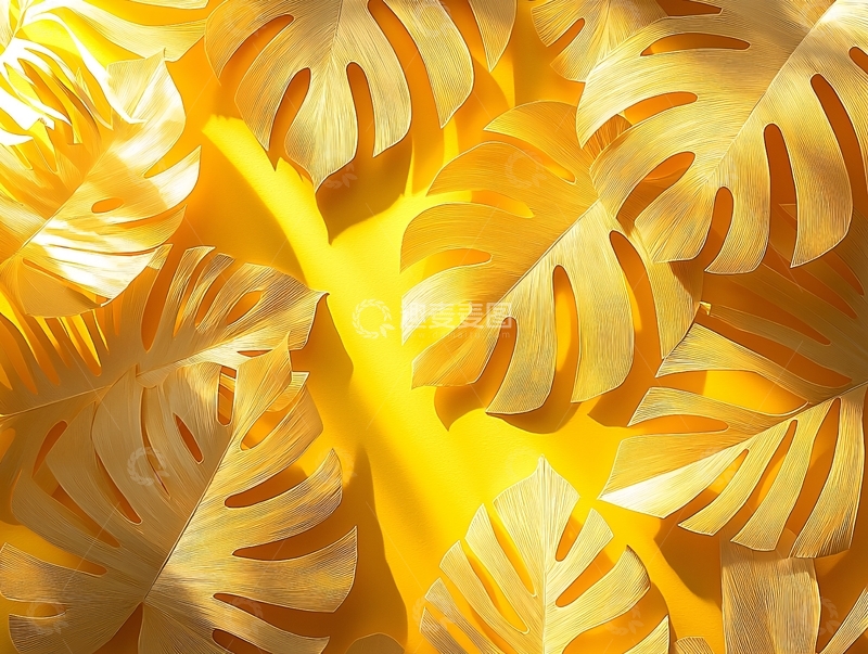 高清大图下载【趣麦麦图】金色龟背竹叶片特写