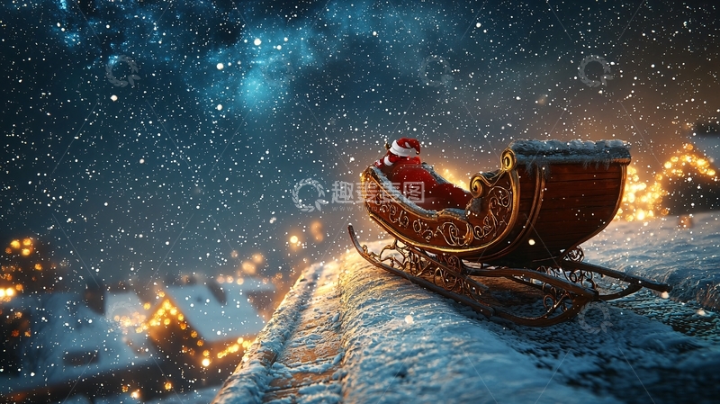 高清大图下载【趣麦麦图】圣诞老人雪橇