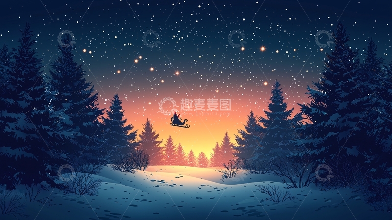高清大图下载【趣麦麦图】冬日雪景森林日出