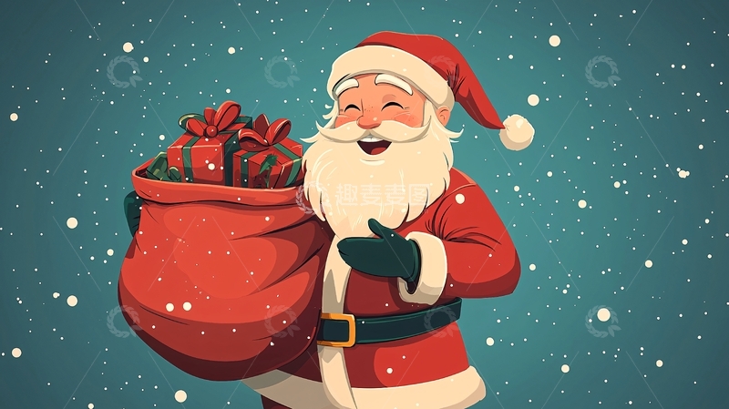 高清大图下载【趣麦麦图】圣诞老人提着礼物袋