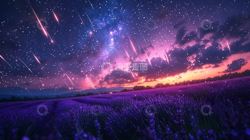 高清大图下载【趣麦麦图】梦幻星空下的薰衣草田