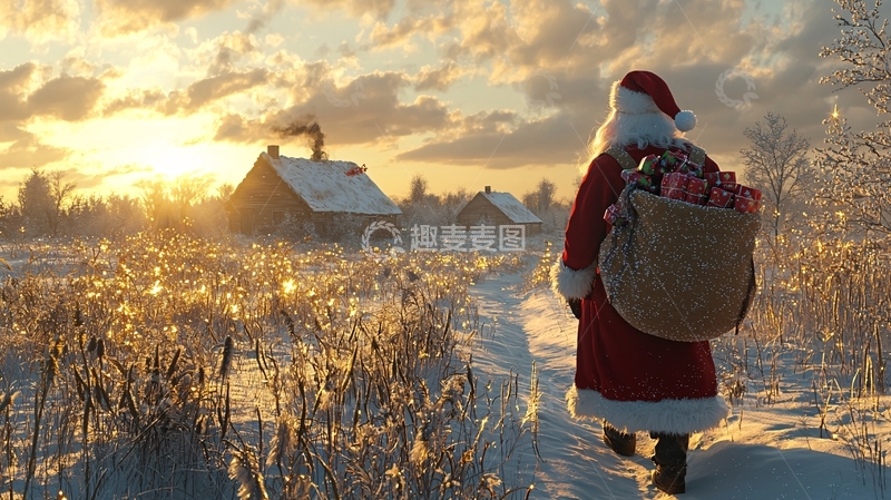 高清大图下载【趣麦麦图】圣诞老人送礼物