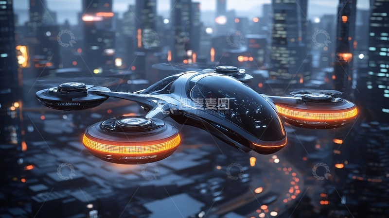 高清大图下载【趣麦麦图】未来城市飞行汽车