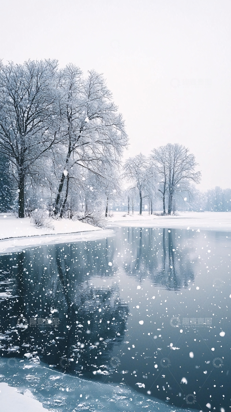 高清大图下载【趣麦麦图】雪景湖边树木
