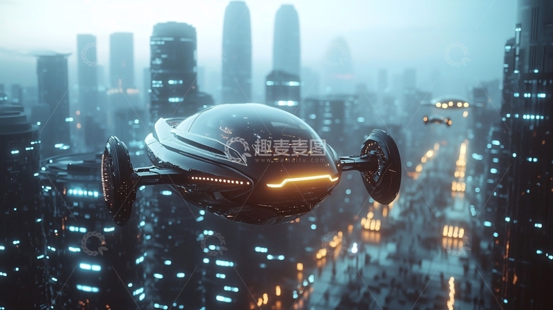 高清大图下载【趣麦麦图】未来城市飞行汽车