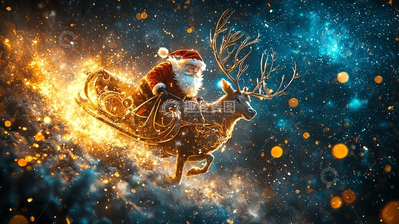 高清大图下载【趣麦麦图】圣诞老人驾鹿车