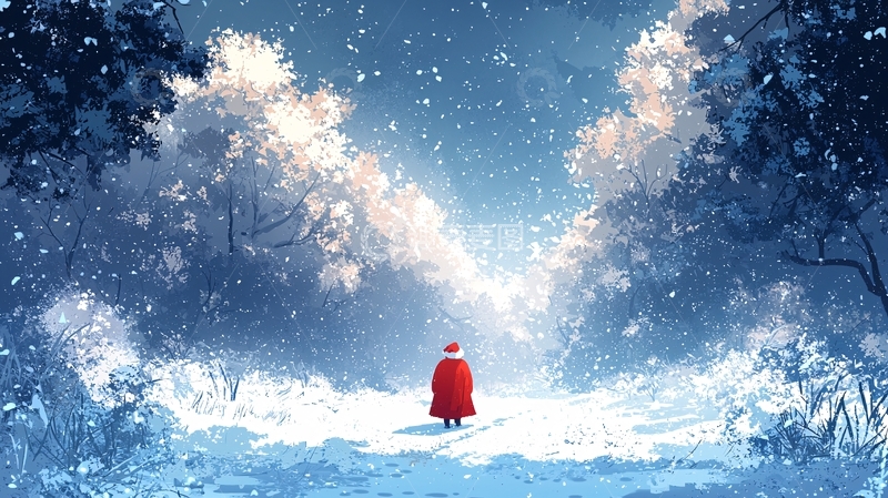 高清大图下载【趣麦麦图】冬日雪景红衣人