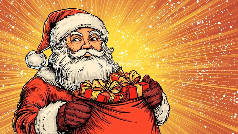 高清大图下载【趣麦麦图】圣诞老人怀抱礼物