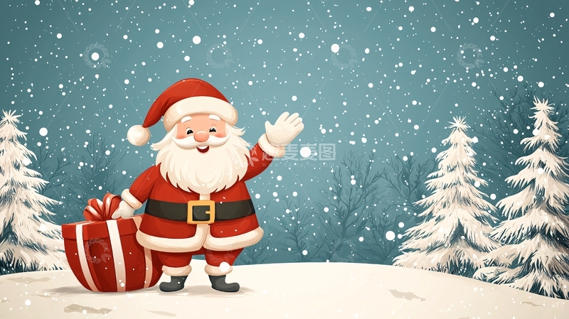 高清大图下载【趣麦麦图】圣诞老人挥手送礼物