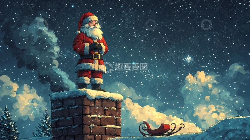 高清大图下载【趣麦麦图】圣诞老人站在烟囱上