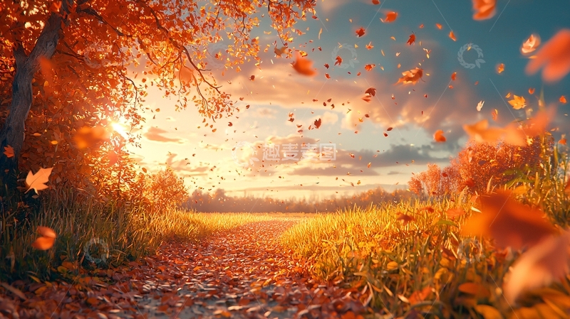 高清大图下载【趣麦麦图】秋日落叶小路