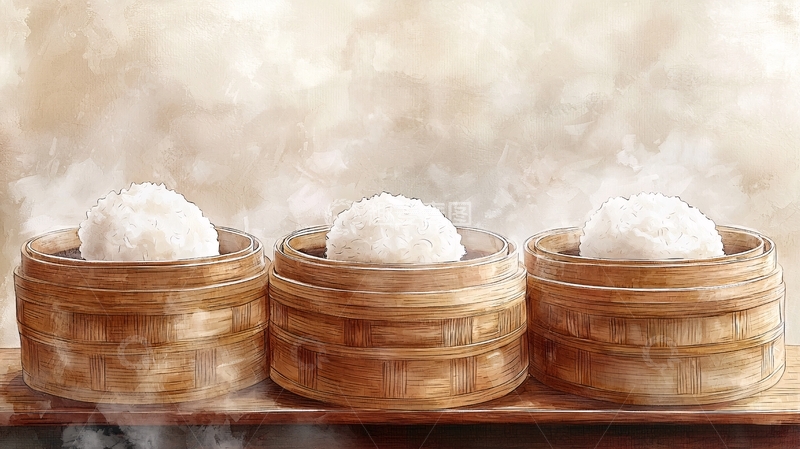 高清大图下载【趣麦麦图】热气腾腾的蒸笼包子