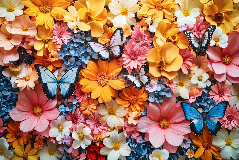 高清大图下载【趣麦麦图】彩色纸花蝴蝶背景图