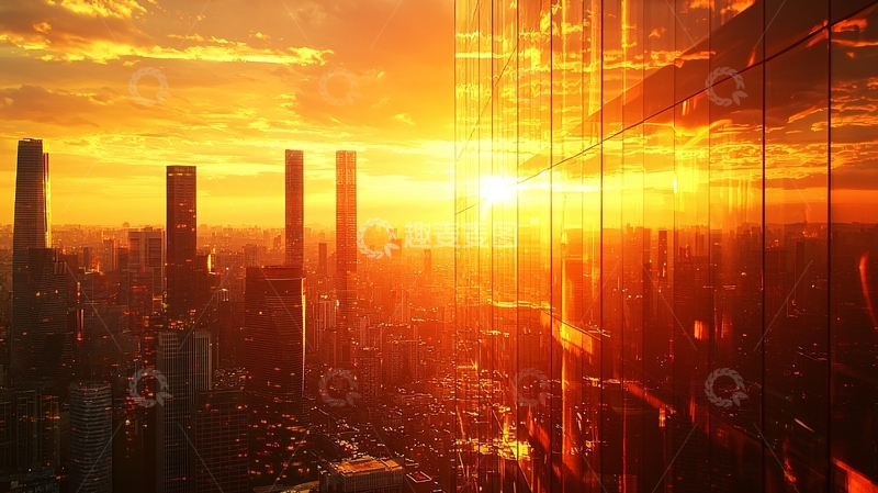 高清大图下载【趣麦麦图】夕阳下的城市摩天大楼